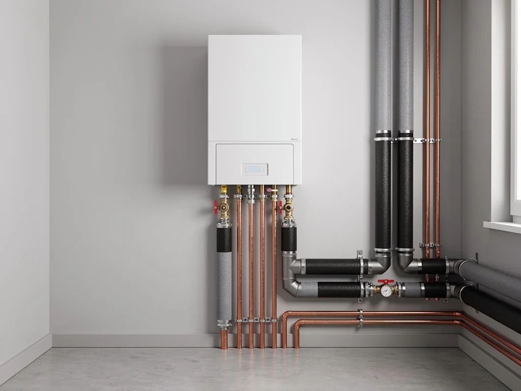 Module intérieur d'une pompe à chaleur eau-eau raccordé au circuit de chauffage